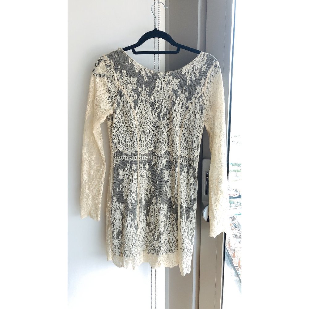 Free People Ivory Lace Mini with Deep-V Back